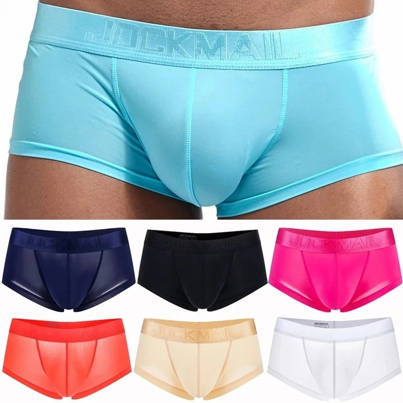 Sexy Ultra-thin Ice Silk Material Men's Underwear Fashion Solid Color Boxer Briefs Summer Cool and Breathable Male Trunks