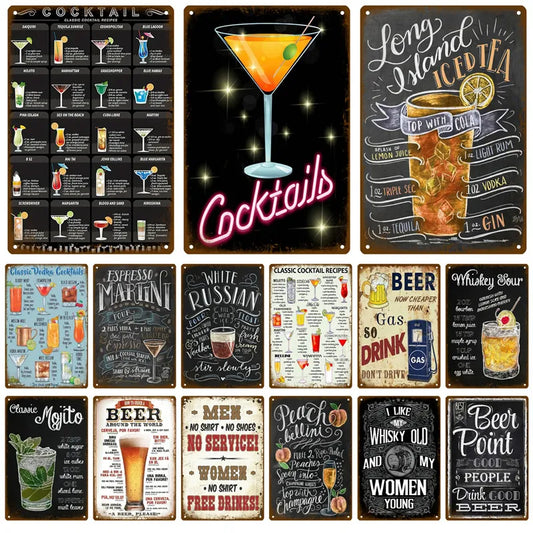 Cocktail Tin Sign Plaque Metal Sign Plate Vintage Posters Wall Art Decoration For Bar Pub Club Man Cave Iron Painting Home Decor