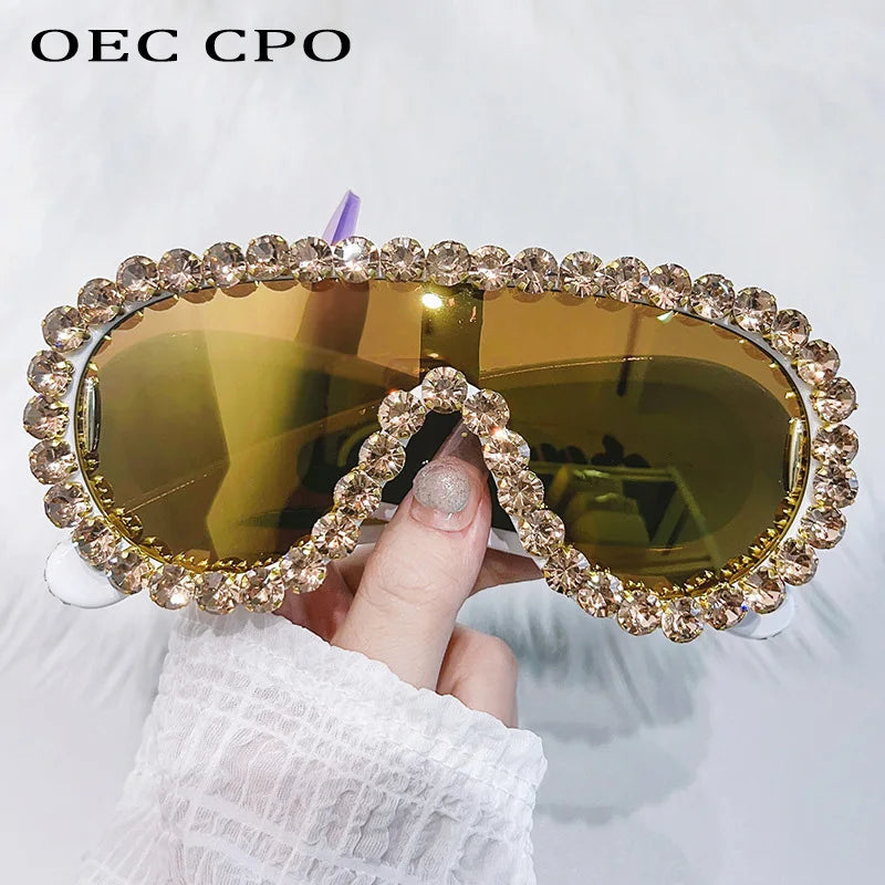 Shiny Diamonds Y2K Sunglasses Women Luxury Oversized One Piece Sun Glasses Goggle Female Trends Rhinestone Shades Eyewear UV400
