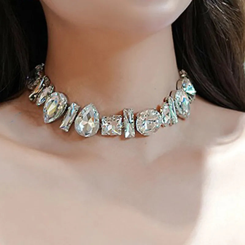 FYUAN Geometric Crystal Choker Necklaces for Women