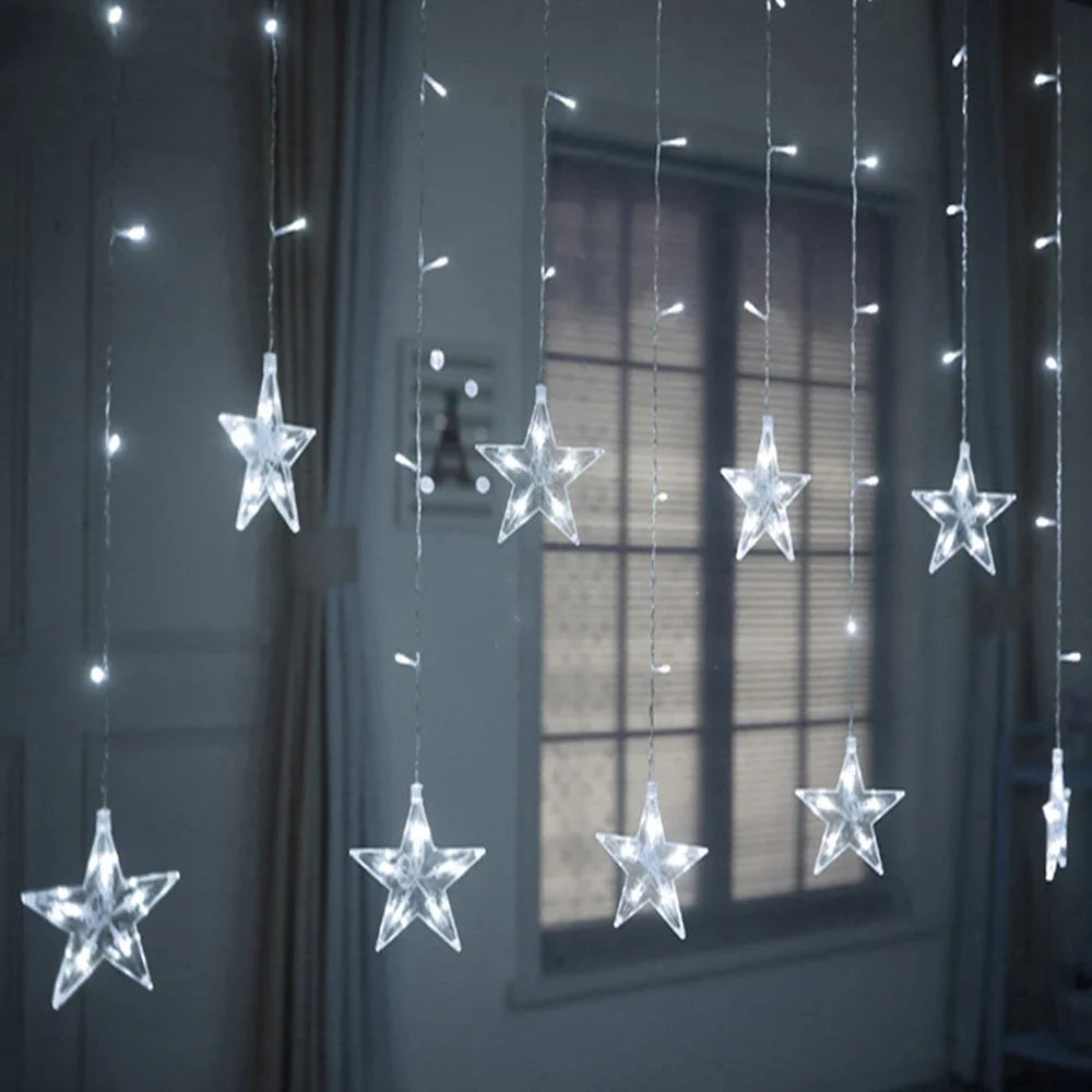 Christmas Star String Lights LED Garland Curtain Fairy light 2.5M Outdoor Indoor For Bedroom Home Party New Year Decoration 2025