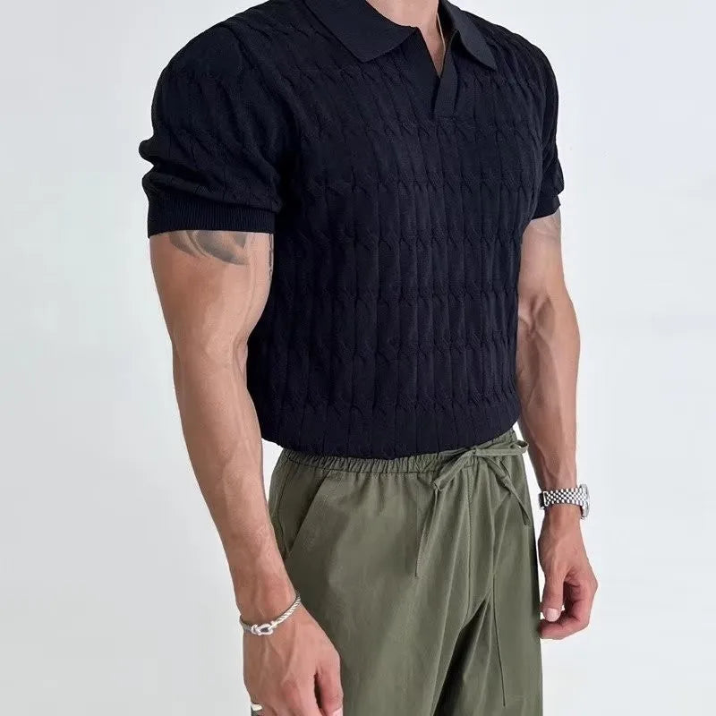 Men's Knitted Jacquard Polo Shirt Casual