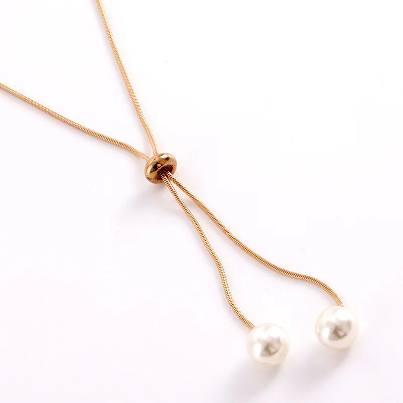 Fashion Simple Gold Color Pearl Necklaces for Women Long Tassel