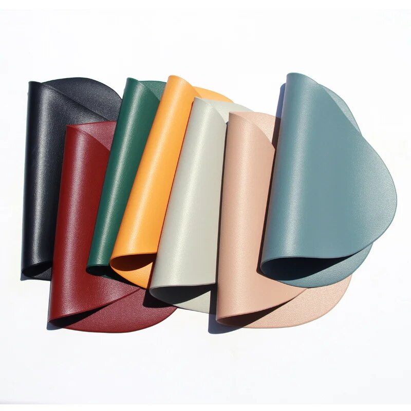 Irregular Shape PU Leather Placemats Set Oil-Proof Waterproof for Kitchen Tables Bistro Tables Bars Coffee Shops Hotels