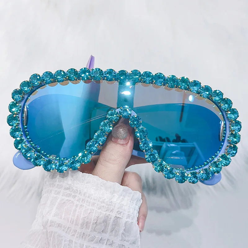 Shiny Diamonds Y2K Sunglasses Women Luxury Oversized One Piece Sun Glasses Goggle Female Trends Rhinestone Shades Eyewear UV400