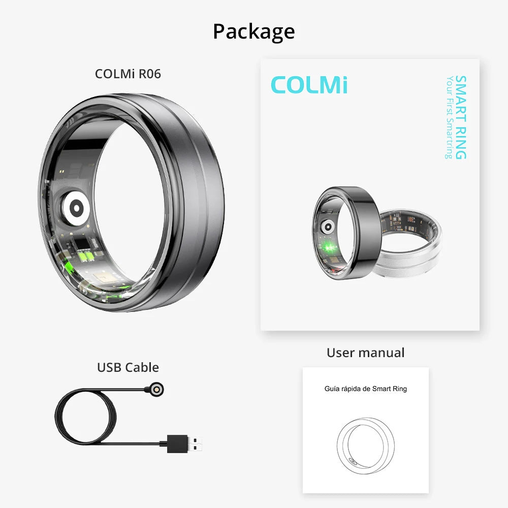 [2025] COLMI R06 Smart Ring Men Women, Heart Rate and Blood Oxygen Monitor, IP68 & 5ATM Waterproof, Multi-sport Mode