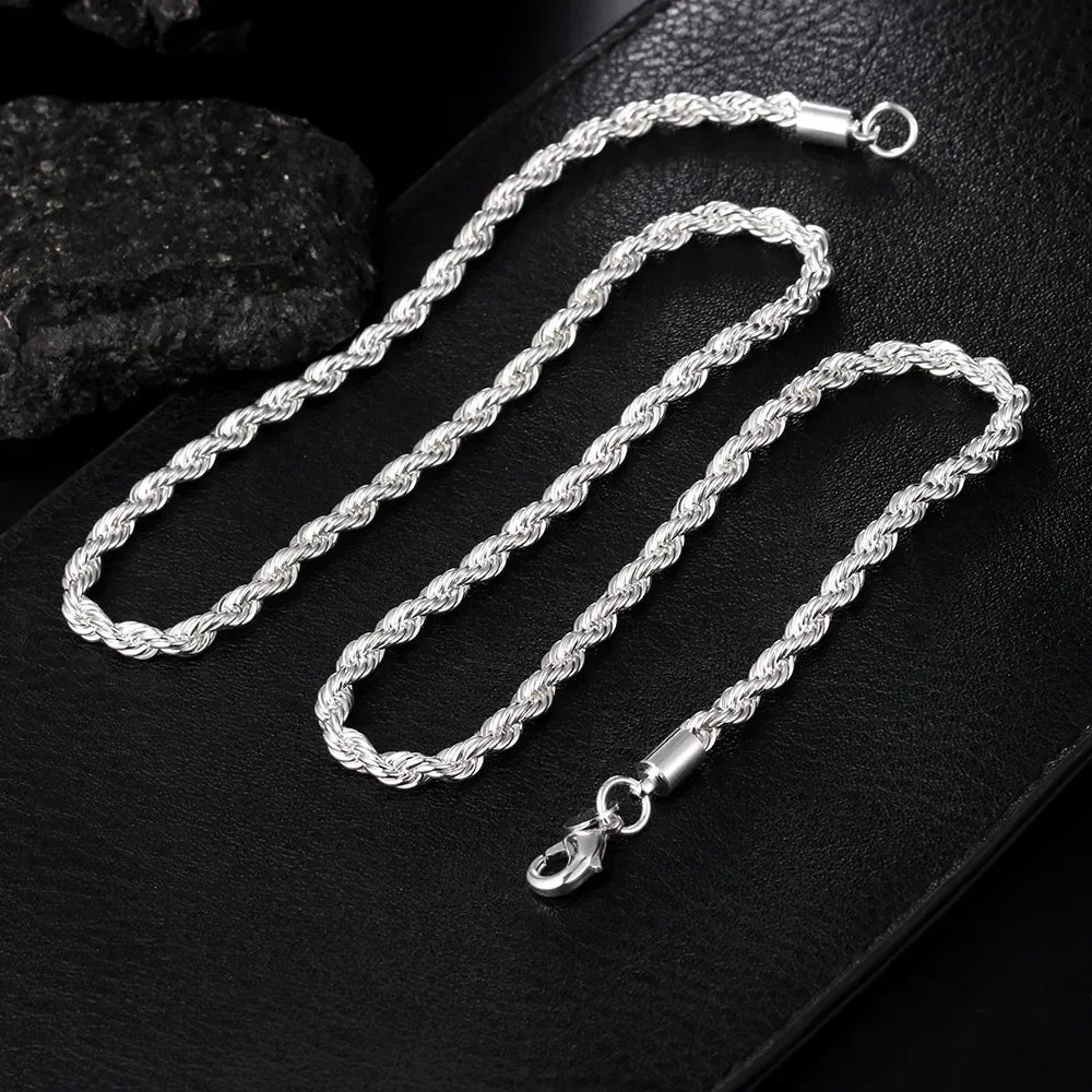 925 Sterling Silver  European Style 6MM Flat Chain Necklace Bracelets Fashion for Man Women Girls Jewelry Sets