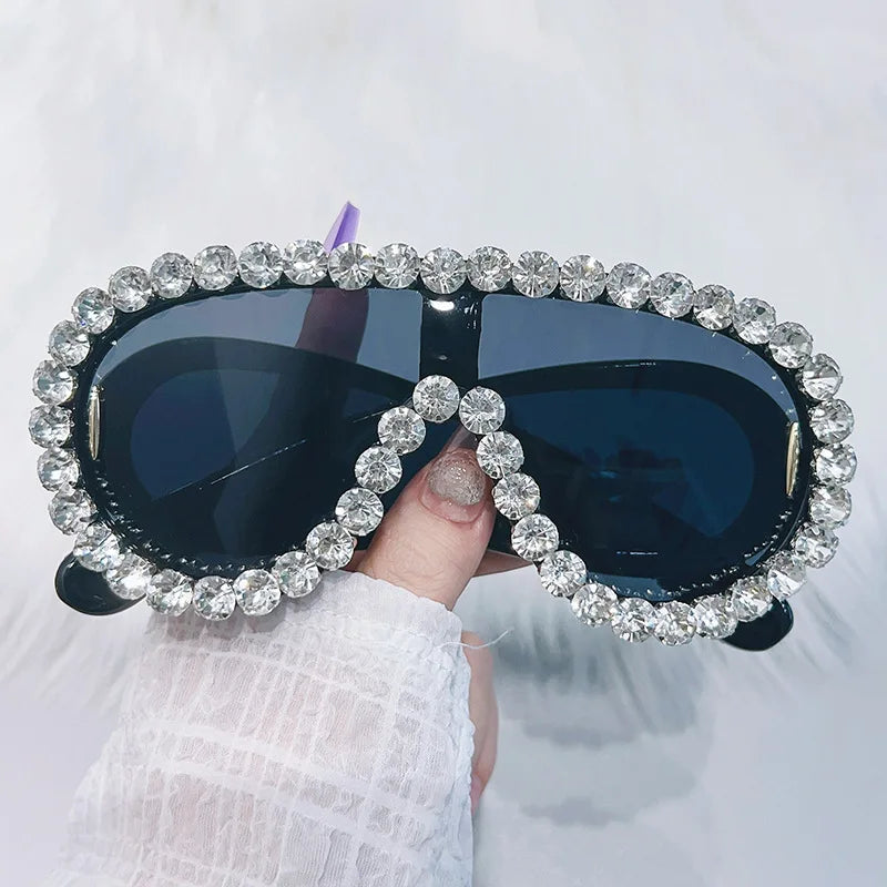 Shiny Diamonds Y2K Sunglasses Women Luxury Oversized One Piece Sun Glasses Goggle Female Trends Rhinestone Shades Eyewear UV400