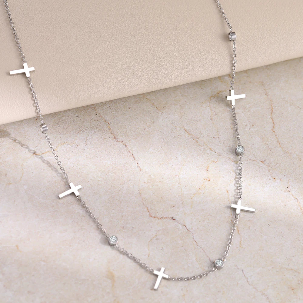 Stainless Steel Necklaces Gothic Cross Crystal Zircon Choker Chain Grunge Y2k Christian Jesus Egirl Necklace For Women Jewelry