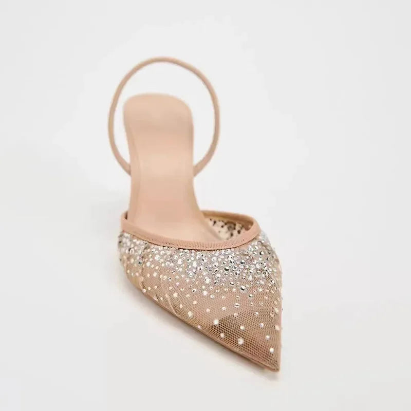 TRAF Mesh Rhinestone High Heels Women