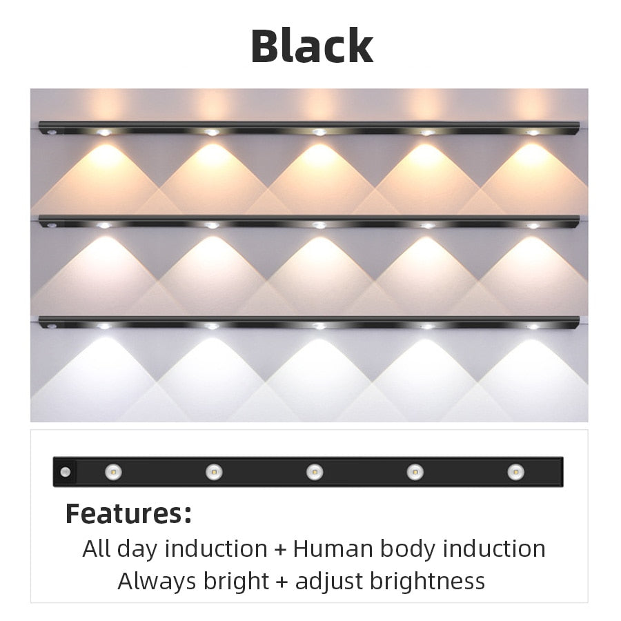 30/40/60CM Ultra thin LED Lights Cabinet Lighting PIR Motion Sensor USB Rechargeable Wireless Night lights