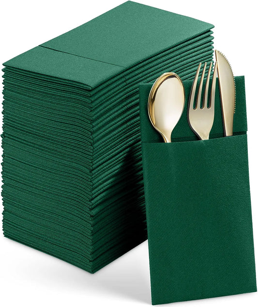 50PCS Disposable Linen-Feel Dinner Napkins with Built-in Flatware Pocket ,Prefolded Cloth Like Paper Napkins For Wedding Party