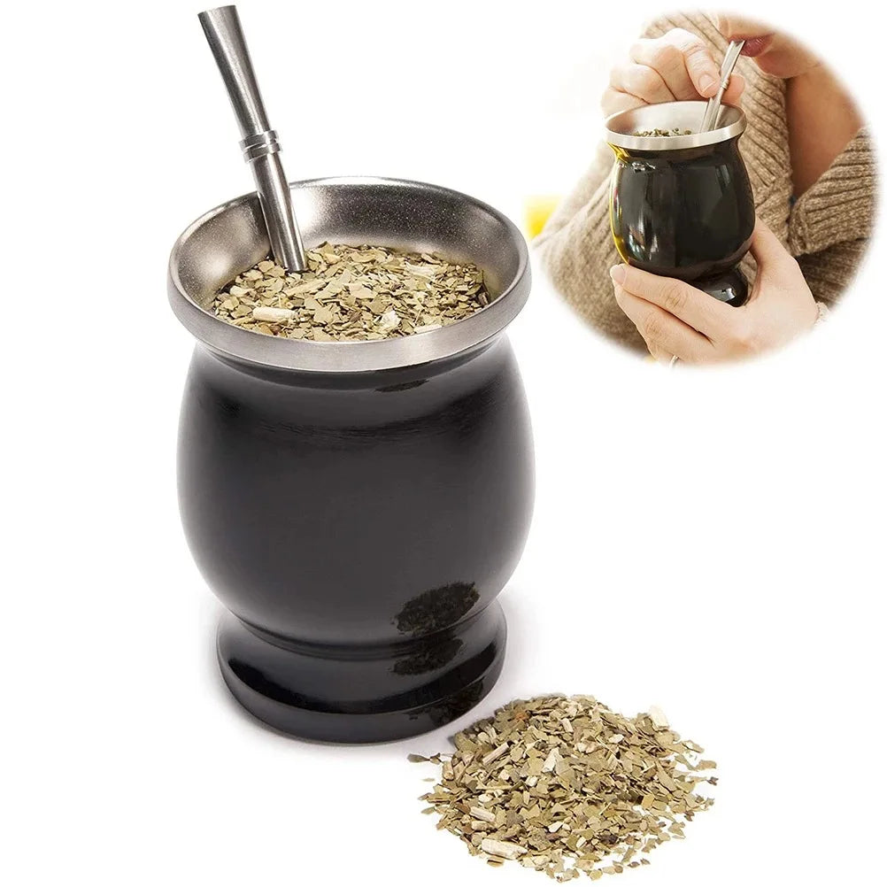 Stainless steel mate cup Argentinean gourd shaped double insulated cup with stir filter straw spoon set