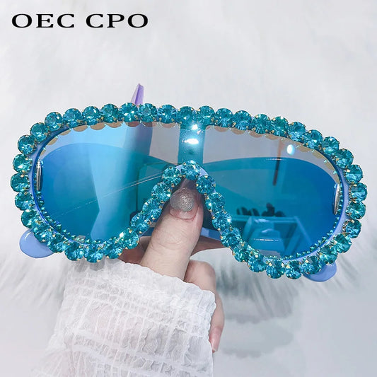 Shiny Diamonds Y2K Sunglasses Women Luxury Oversized One Piece Sun Glasses Goggle Female Trends Rhinestone Shades Eyewear UV400