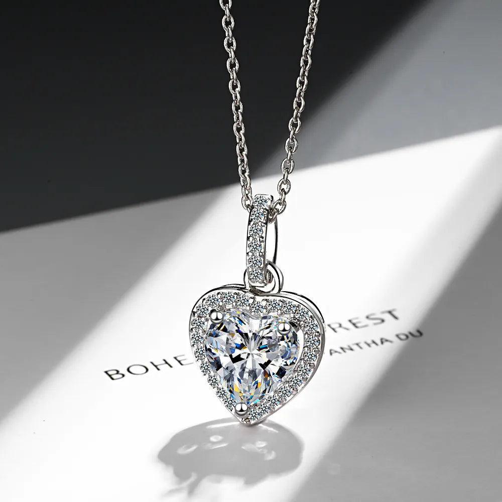 Sterling Silver Zircon Heart Pendants Necklaces For Women