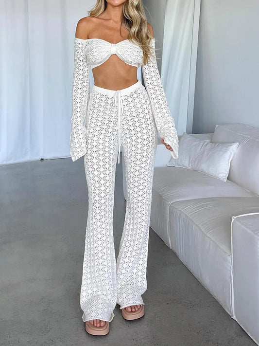 Crochet Knit Pants and top Set