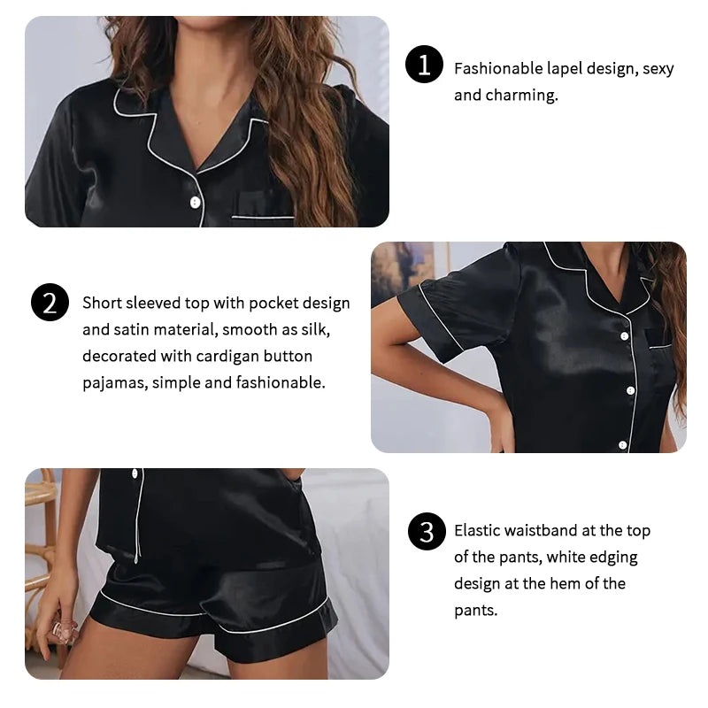 Satin Sleepwear Button Down Tops and Shorts set