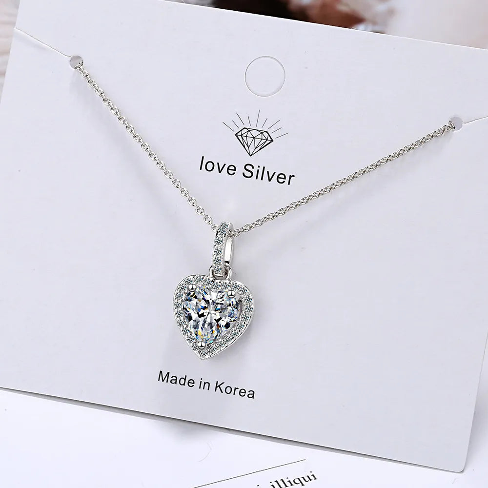 Sterling Silver Zircon Heart Pendants Necklaces For Women