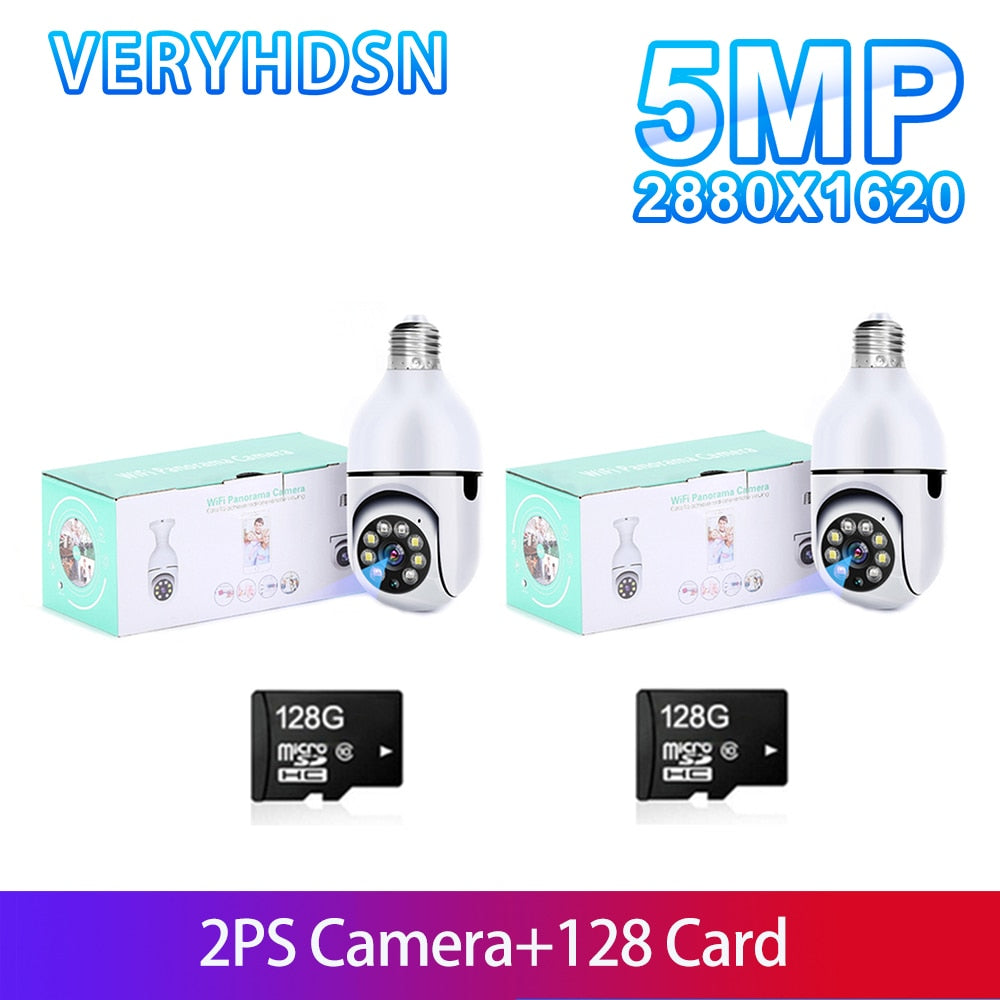 5G Wifi 5MP E27 Bulb Surveillance Camera Indoor 4X Digital Zoom AI Human Detect Full Color Night Vision Wireless Cam Smart Home