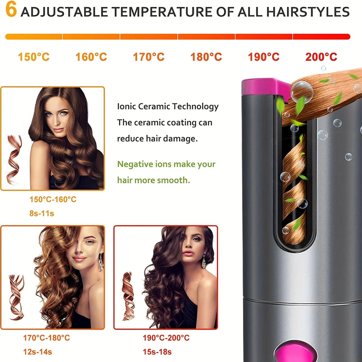 Automatic Hair Curler, Cordless Portable Rotating Curling Wand