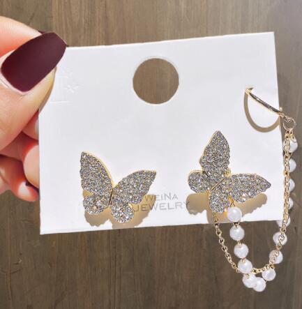 Crystal Butterfly Ear Clips