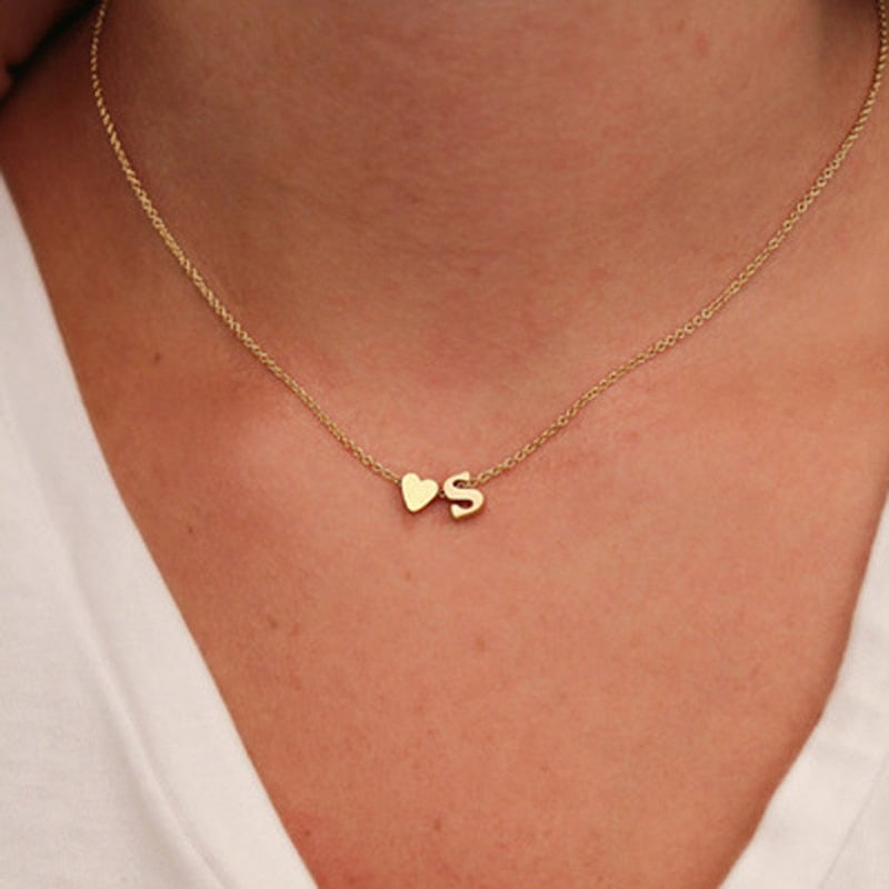 Tiny Heart with initial necklace