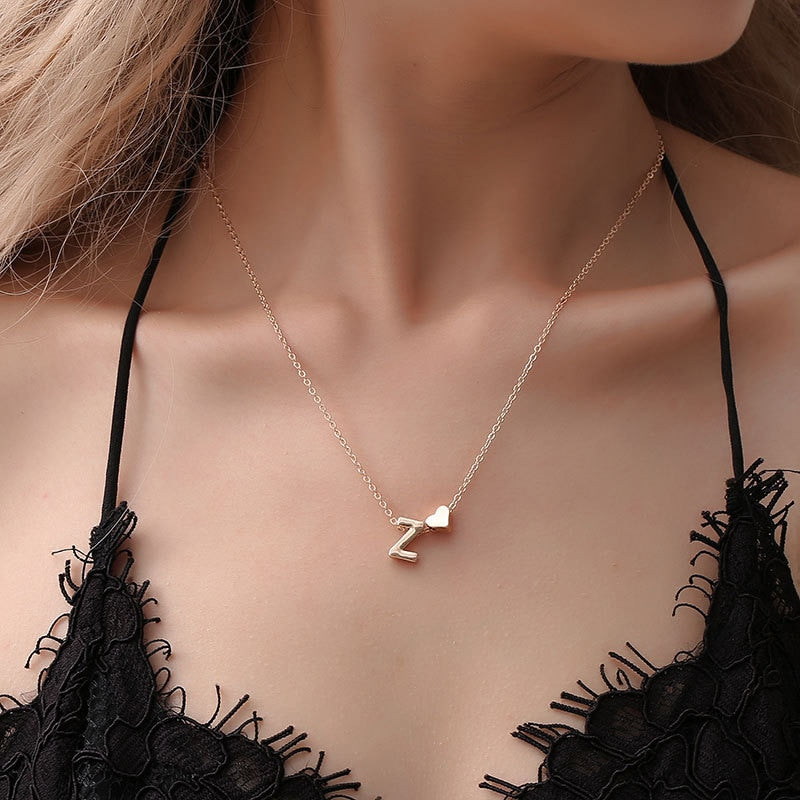 Tiny Heart with initial necklace