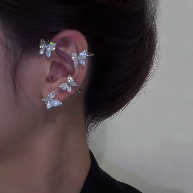 Crystal Butterfly Ear Clips