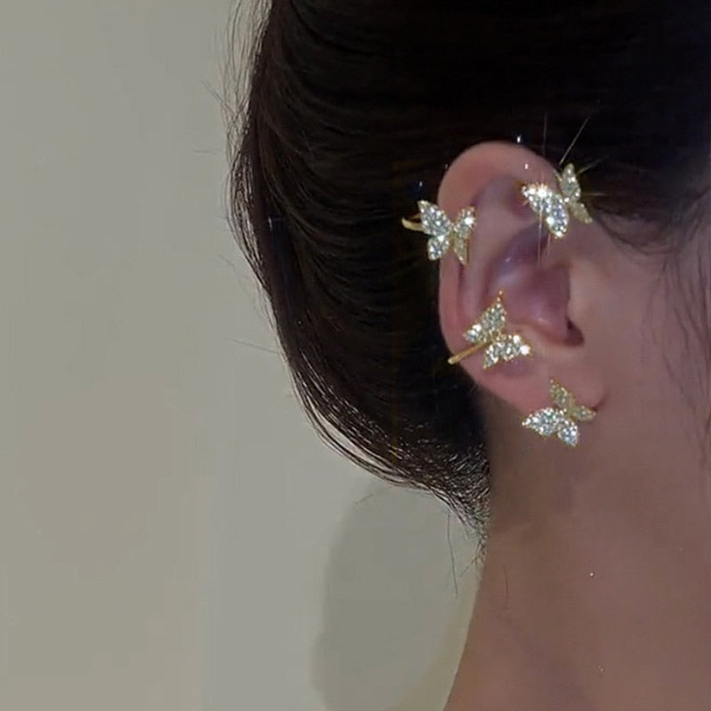 Crystal Butterfly Ear Clips