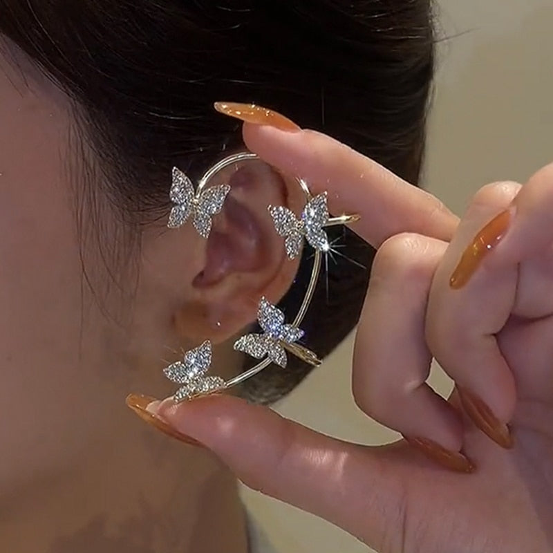 Crystal Butterfly Ear Clips