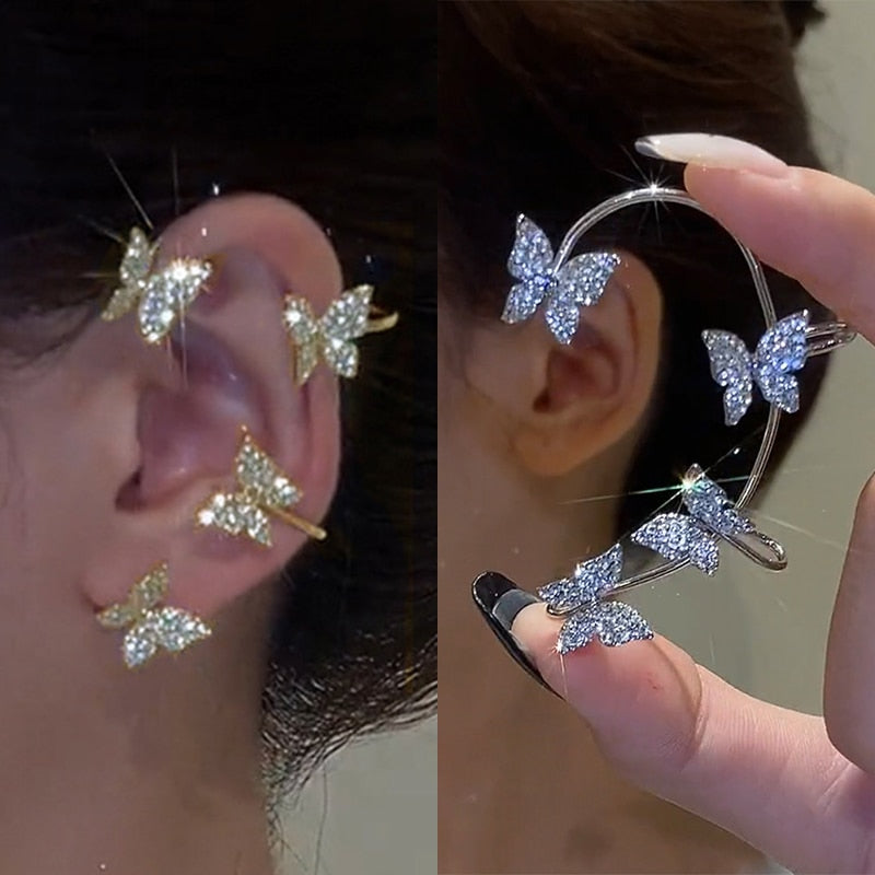 Crystal Butterfly Ear Clips