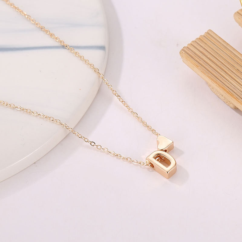 Tiny Heart with initial necklace