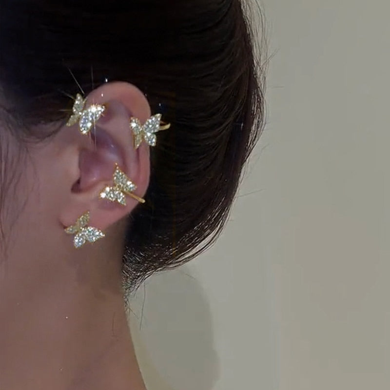 Crystal Butterfly Ear Clips