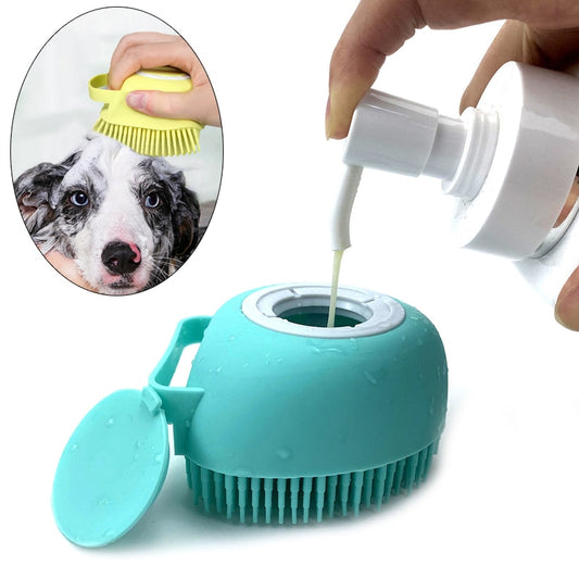 Soft brush with soap dispenser for pets