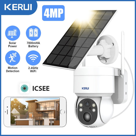 KERUI 4MP Outdoor Waterproof Wifi IP Camera Panel Solar Camera with Rechargeable Battery PTZ Home Security Video Surveillance