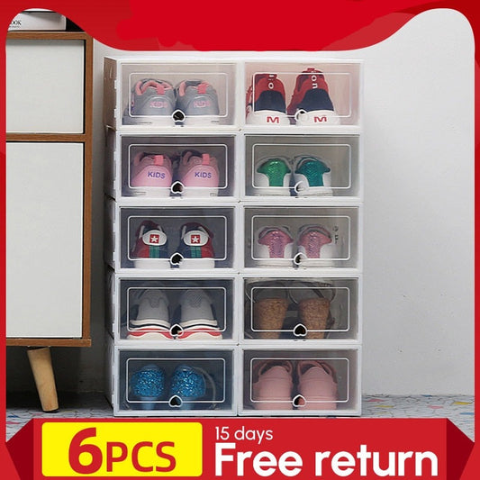 6Packs Transparent Shoe Box Shoes Organizers Plastic