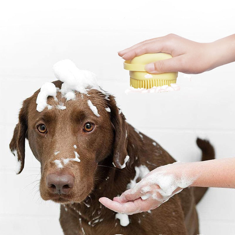 Soft brush with soap dispenser for pets