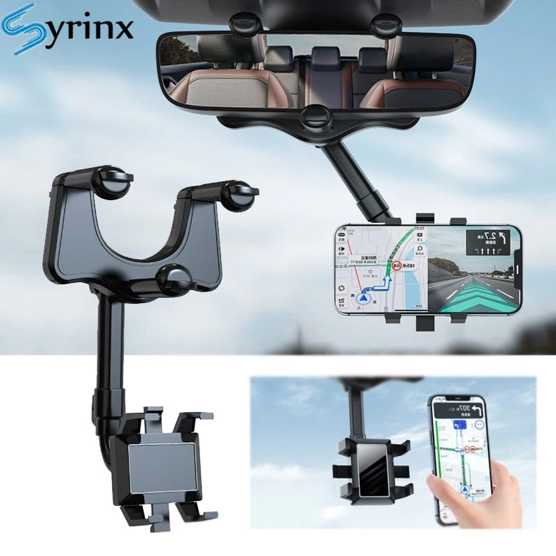 360° Car Rearview Mirror and Phone Holder