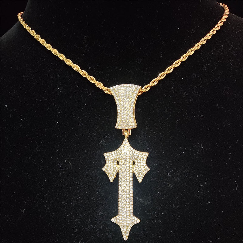 Iced Out Cross Necklaces with 13mm Cuban Chain