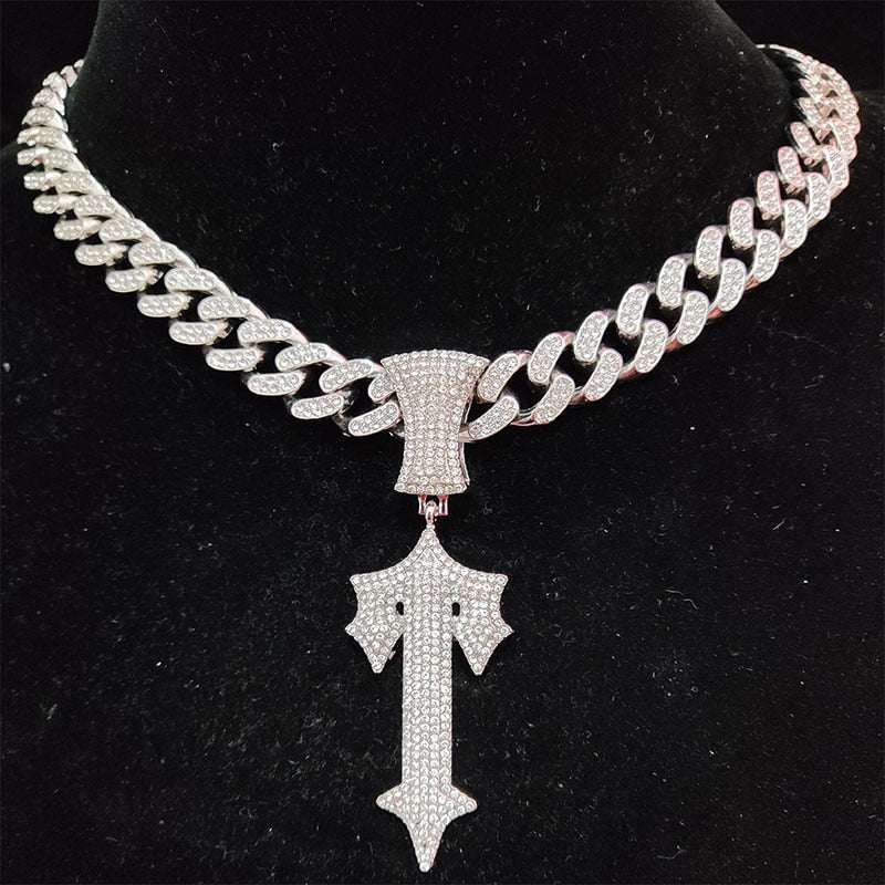 Iced Out Cross Necklaces with 13mm Cuban Chain