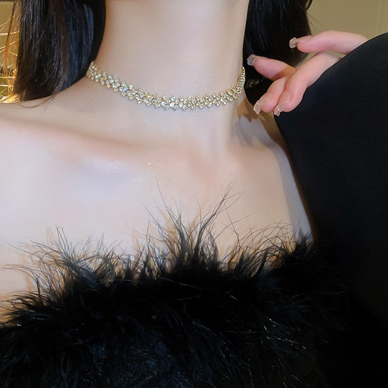 Gold Color Rhinestone Choker Necklaces